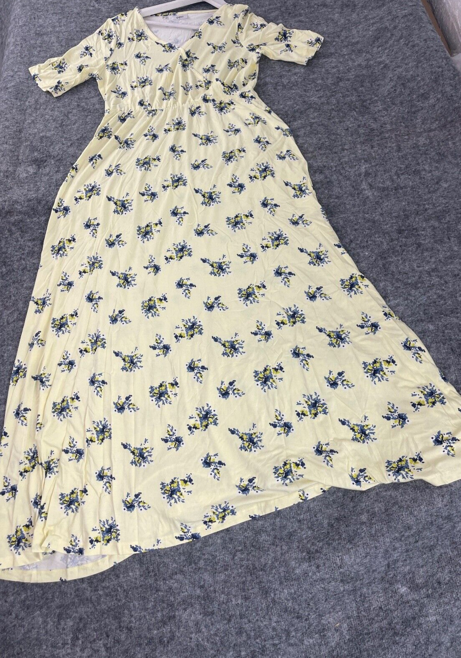 Bonprix Maxi Swing Dress Womens Large Floral Yellow Short Sleeve Viscose N333